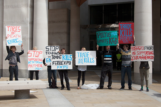 'Lukashenko Busters' protest London stock exchange